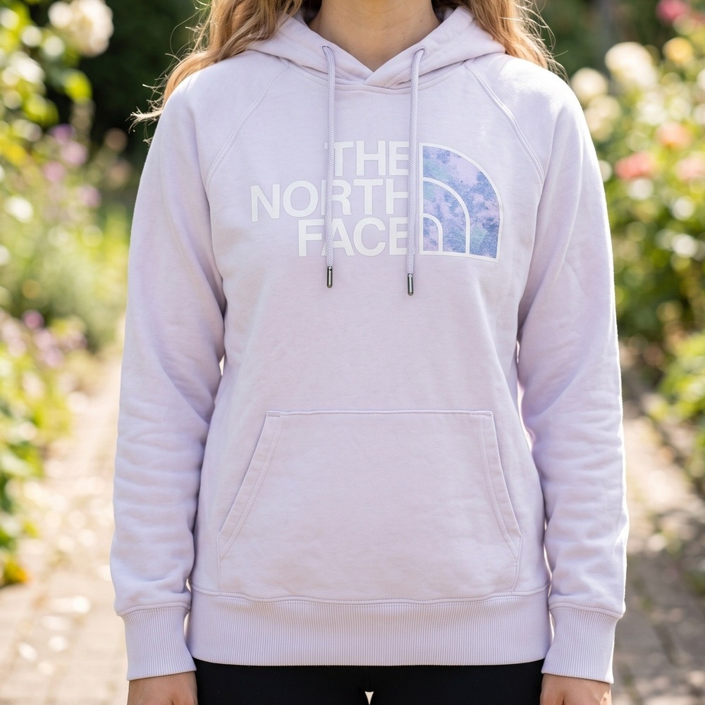 The North Face Womens Lavender Purple Graphic Logo Pullover Hoodie Raglan Sleeve